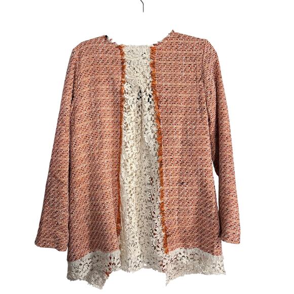 Ryu NWT Tweed Crochet Jacket Orange Cream Soze Medium Boho Classy Professional - Picture 5 of 10